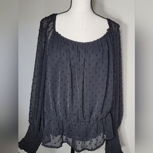 She + Sky Black Pom Pom blouse / top Plus Size 2XL NWT
